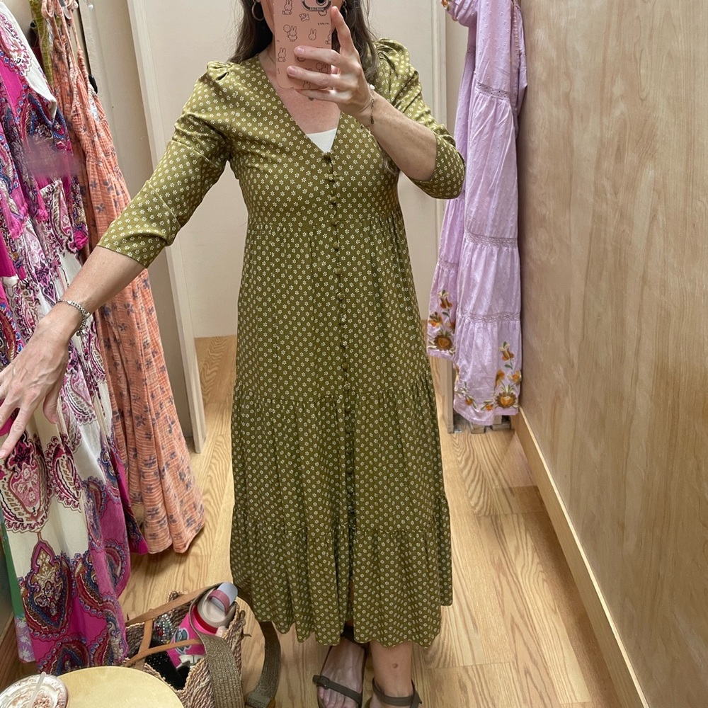 Madewell Green Floral Midi Dress XS/S